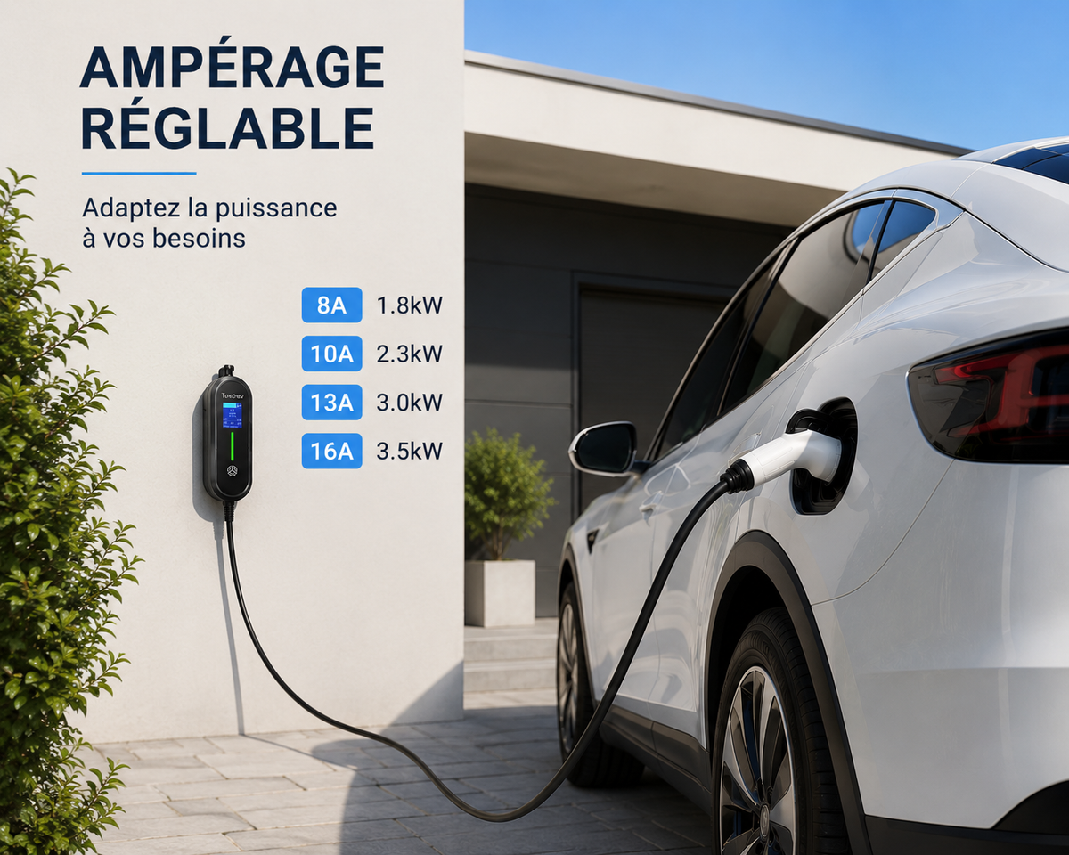 Voltis Chargeur Pour Voiture Electrique  3,5 kW – Intensité Réglable 8A à 16A