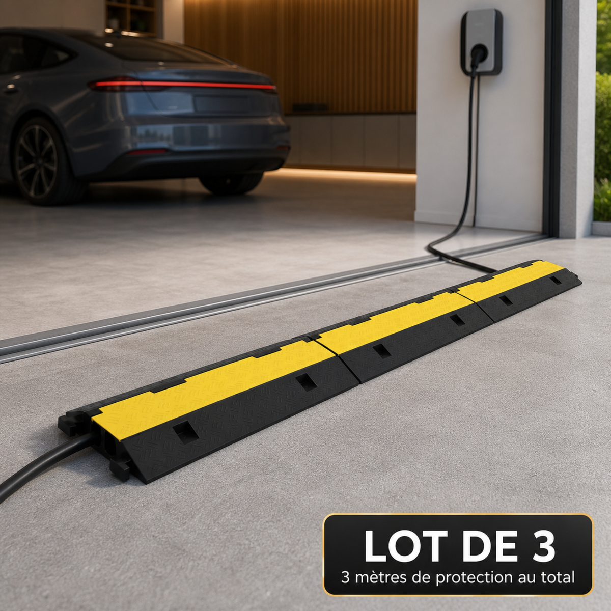 Lot de 3 Passe-Câbles au Sol 1 m – 2 Canaux en Caoutchouc
